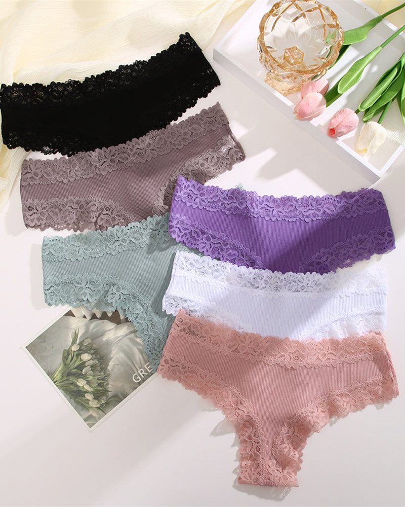 Ribbed Cotton Lace Mid-Rise Knickers 9-Pack - FirmaLace