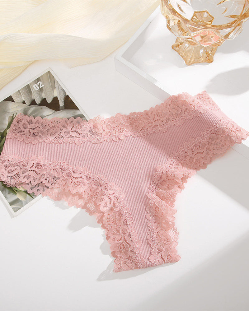 Ribbed Cotton Lace Mid-Rise Knickers 9-Pack - FirmaLace