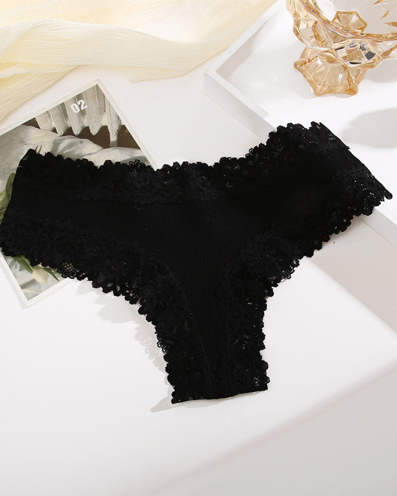 Ribbed Cotton Lace Mid-Rise Knickers 9-Pack - FirmaLace