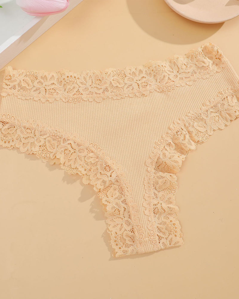 Ribbed Cotton Lace Mid-Rise Knickers 9-Pack - FirmaLace