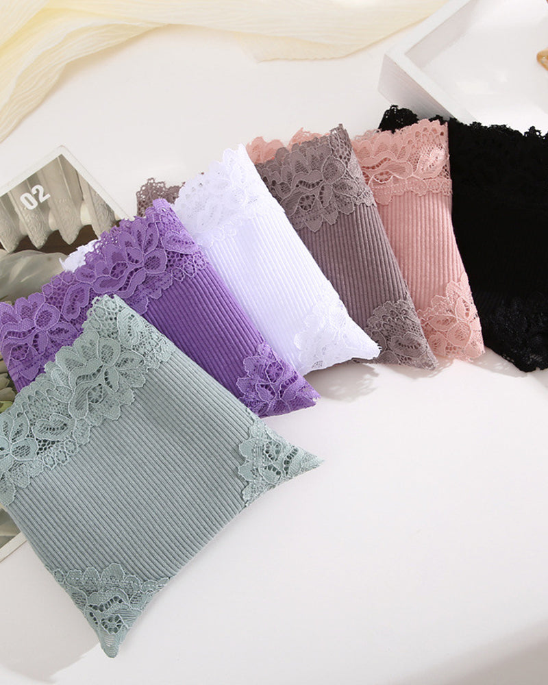 Ribbed Cotton Lace Mid-Rise Knickers 9-Pack - FirmaLace