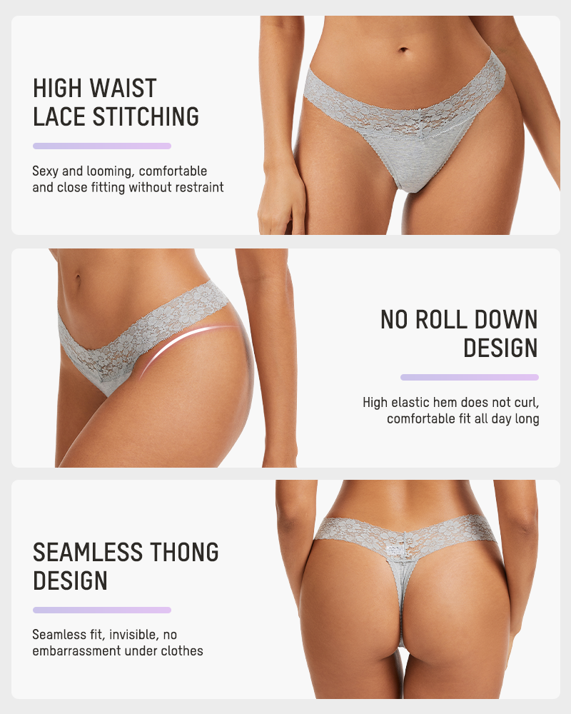 Seamless Low-Rise Lace Thong Knickers 3-Pack - FirmaLace