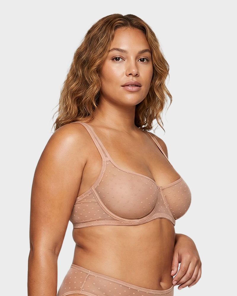 Sheer Unlined Dot-Mesh Balconette Bra - FirmaLace