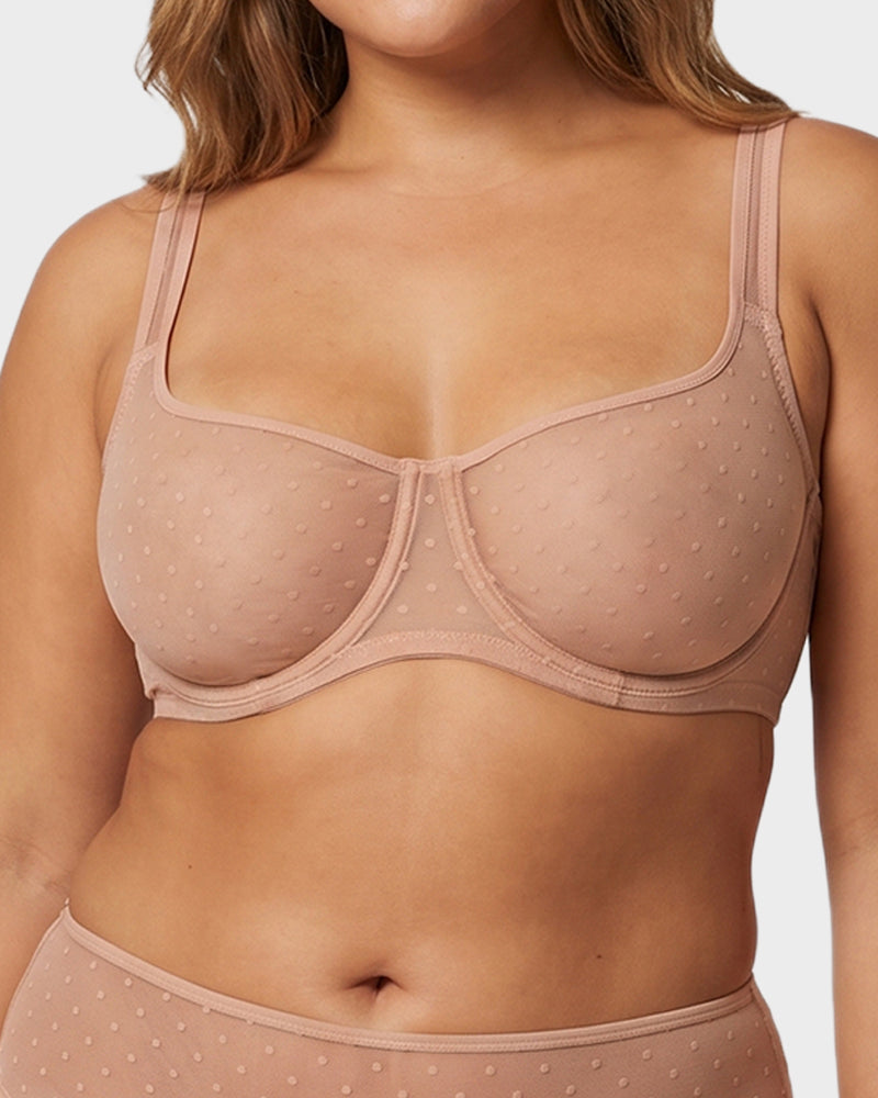 Sheer Unlined Dot-Mesh Balconette Bra - FirmaLace