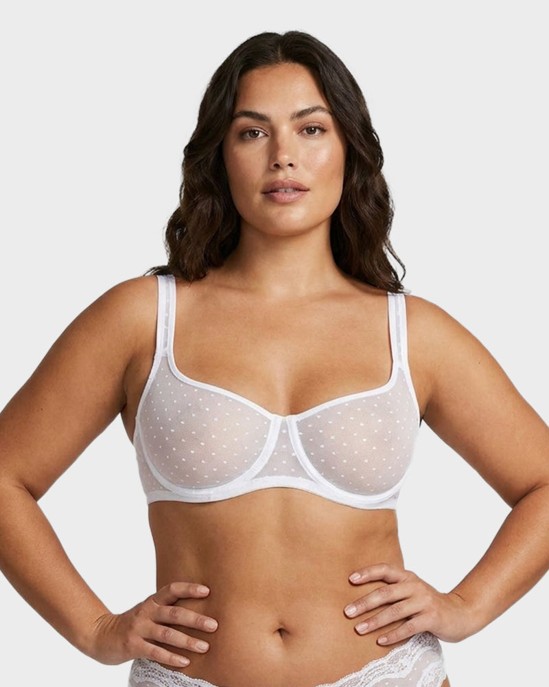 Sheer Unlined Dot-Mesh Balconette Bra - FirmaLace