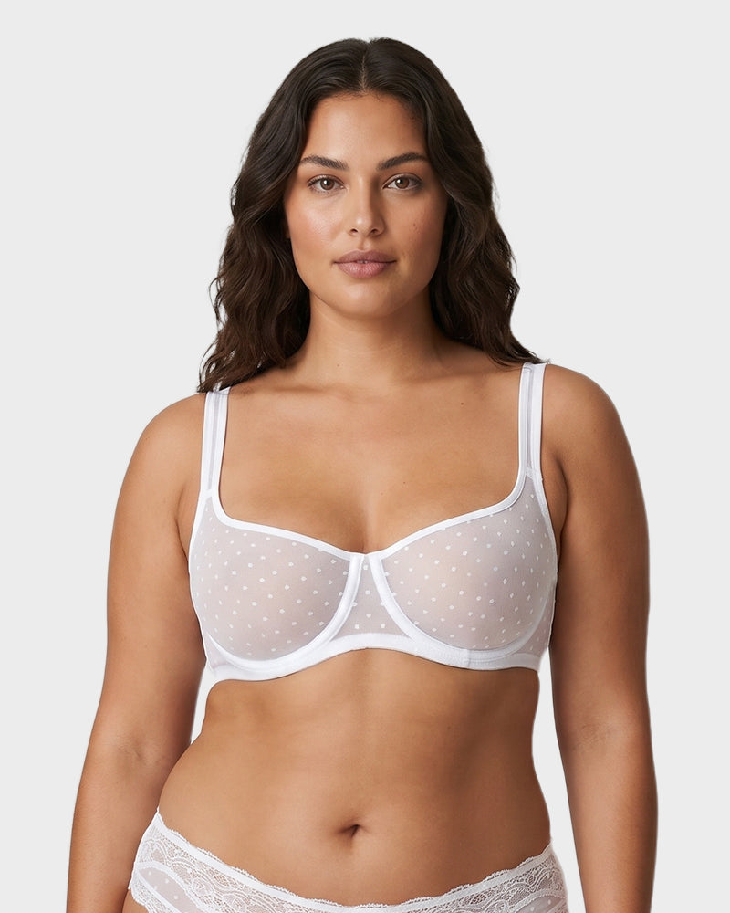 Sheer Unlined Dot-Mesh Balconette Bra - FirmaLace