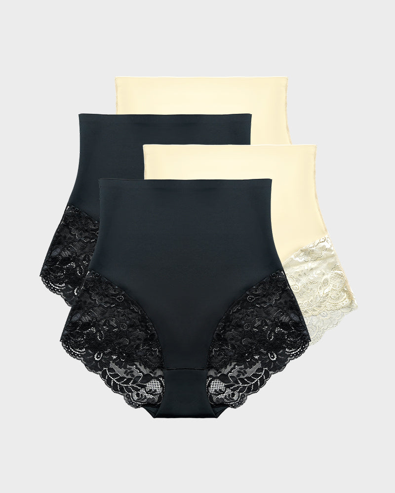 High-Waisted Sheer Lace Briefs 4-Pack - FirmaLace