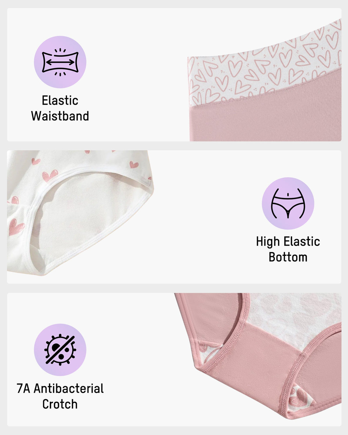 Soft Cotton Heart Print High-Waist Knickers 6-Pack - FirmaSoft