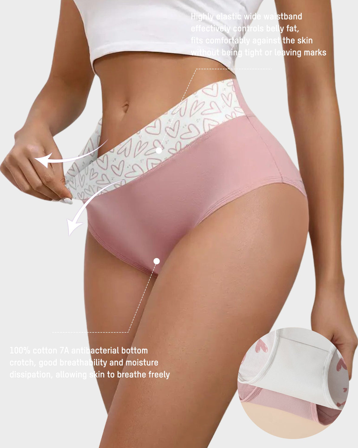 Soft Cotton Heart Print High-Waist Knickers 6-Pack - FirmaSoft