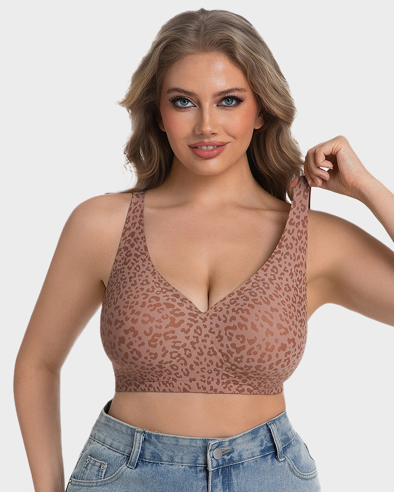 Wireless Leopard V-Neck Lift Contour Bra - FirmaLift