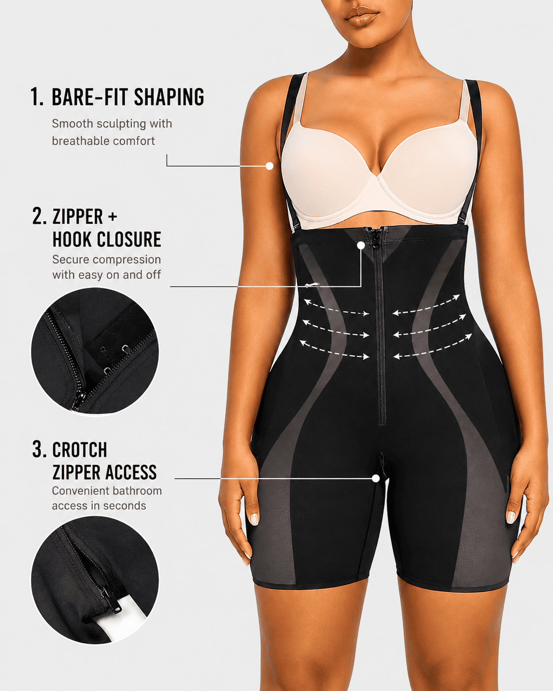 Zip-Front Tummy Control Butt-Lifting Shapewear Shorts - FirmaControl