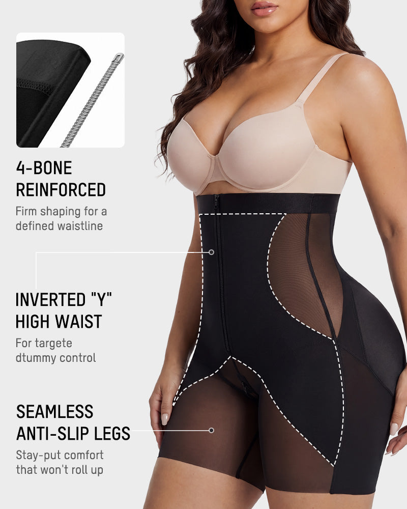 Zip-Front Tummy Control Butt-Lifting Shapewear Shorts - FirmaControl