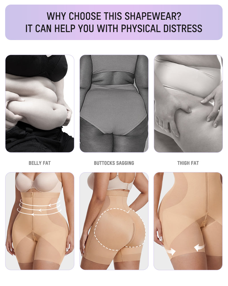 Zip-Front Tummy Control Butt-Lifting Shapewear Shorts - FirmaControl