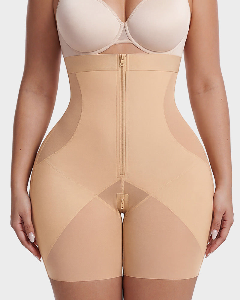 Zip-Front Tummy Control Butt-Lifting Shapewear Shorts - FirmaControl
