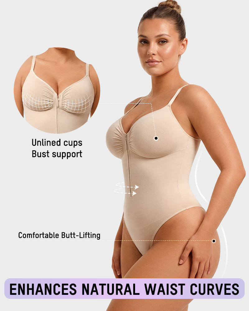 Zip-Front Tummy Control Shapewear Bodysuit - FirmaSculpt