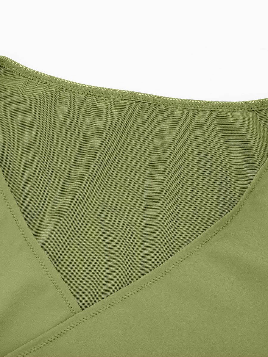 Pleated V-Neck Tummy Control Thong Bodysuit - FirmaSculpt