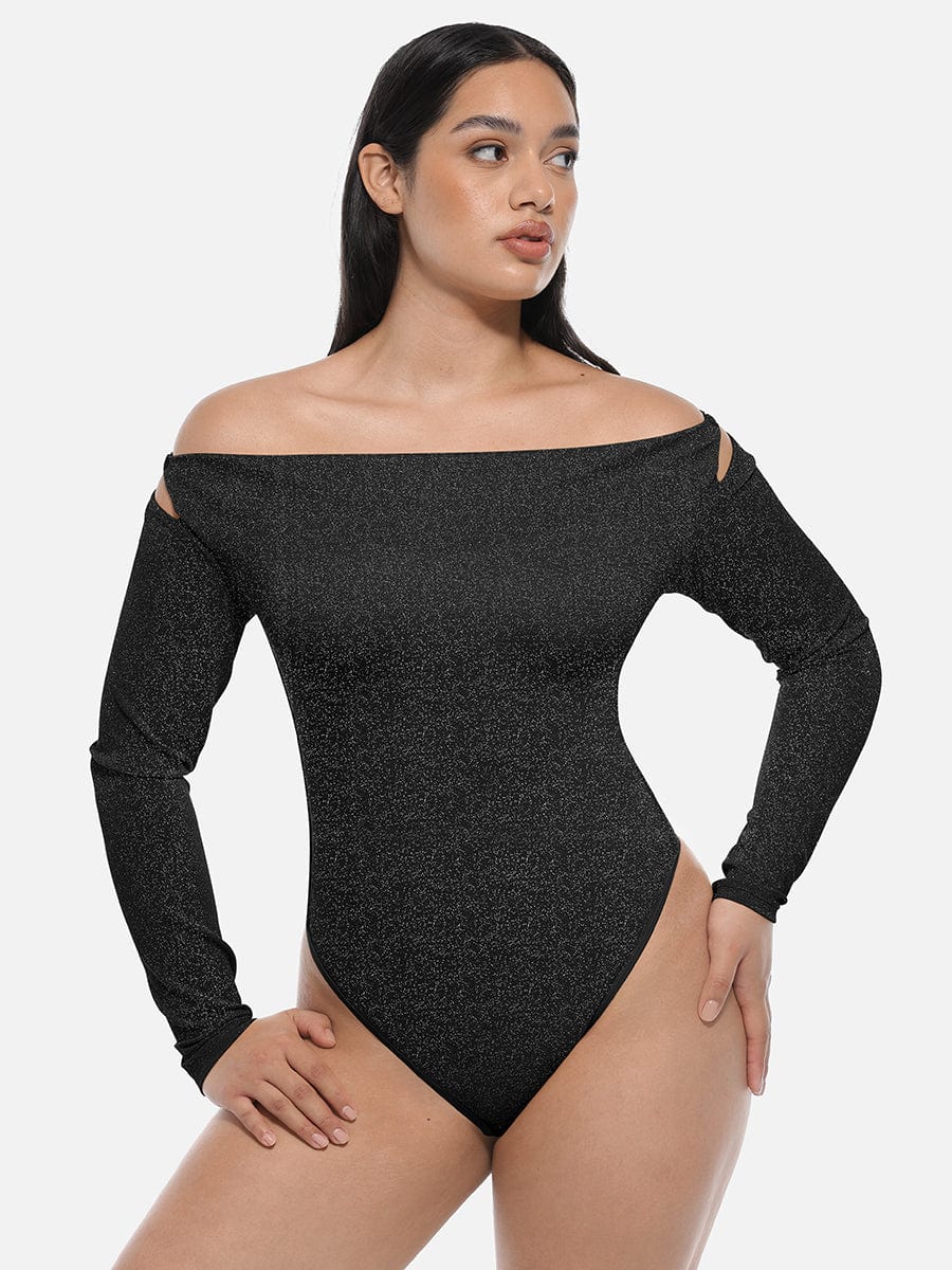 Draped Neck All-In-One Shaping Bodysuit with Built-In Bra - FirmaSculpt