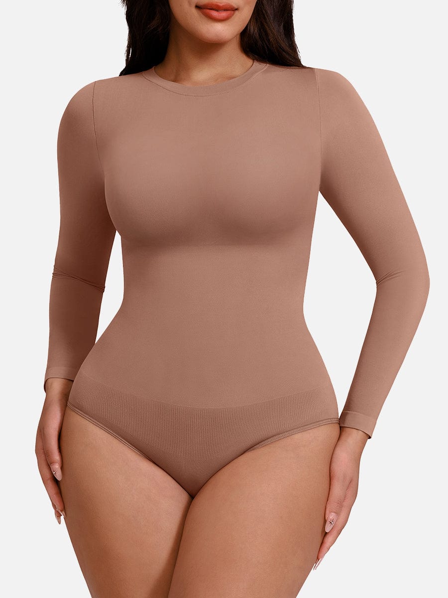 Long-Sleeve Crew Neck Tummy Control Bodysuit - FirmaSculpt