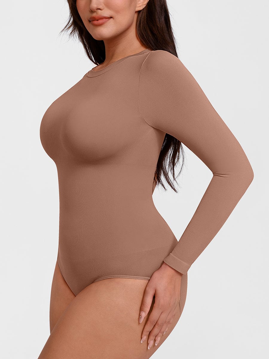 Long-Sleeve Crew Neck Tummy Control Bodysuit - FirmaSculpt