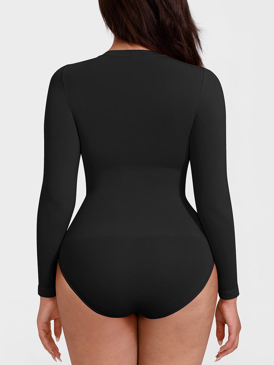 Long-Sleeve Crew Neck Tummy Control Bodysuit - FirmaSculpt