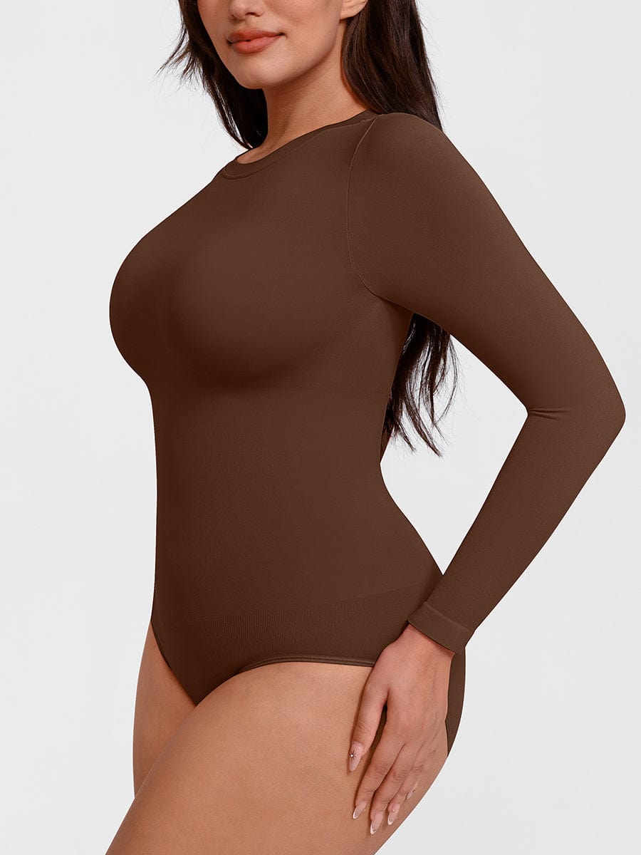 Long-Sleeve Crew Neck Tummy Control Bodysuit - FirmaSculpt
