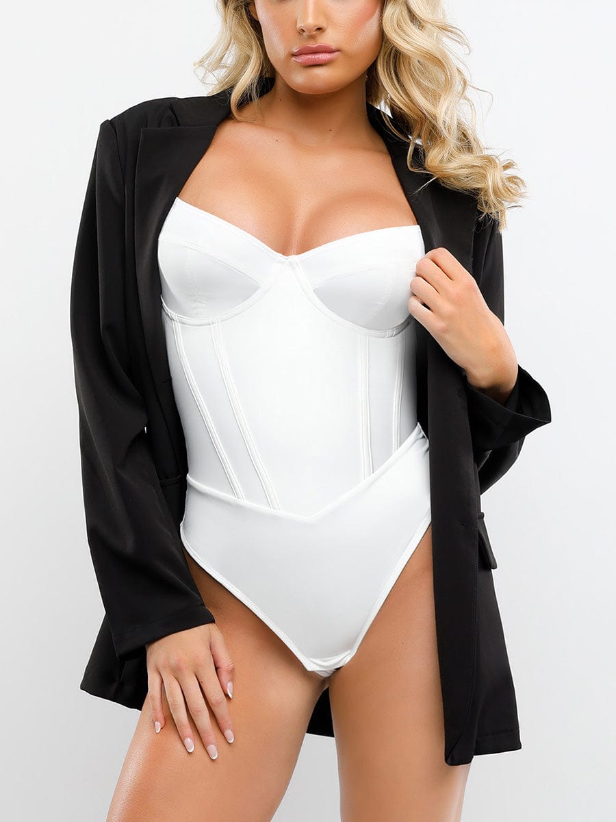 Corset-Style Built-In Bra Thong Shaping Bodysuit - FirmaSculpt