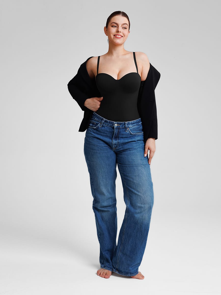 Seamless Underwire Half Cup Shapewear Bodysuit with Removable Pads - FirmaHold