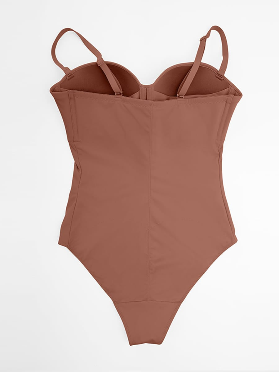 Seamless Underwire Half Cup Shapewear Bodysuit with Removable Pads - FirmaHold