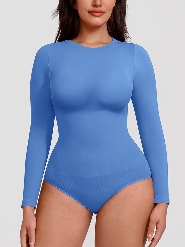 Long-Sleeve Crew Neck Tummy Control Bodysuit - FirmaSculpt