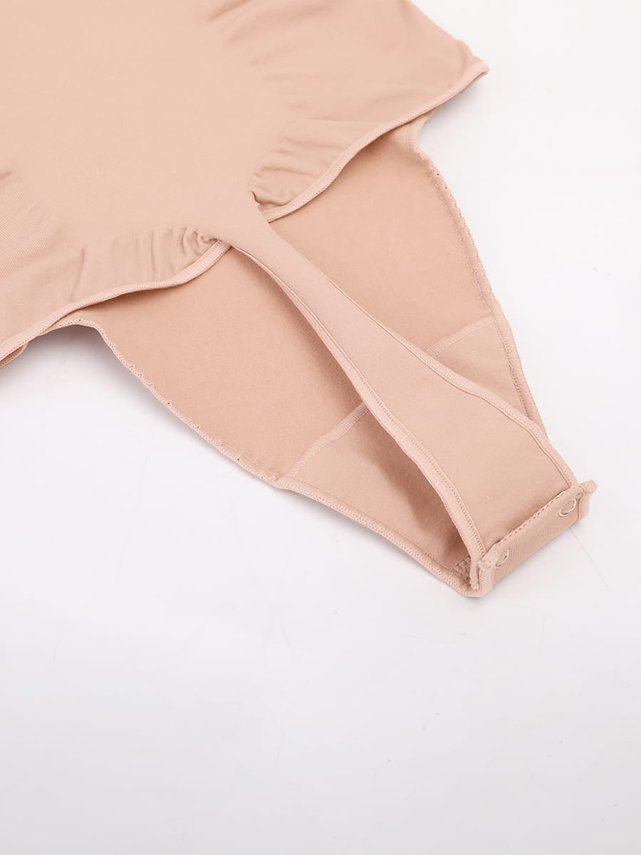 Seamless V Neck Ruched Bust Tummy Control Thong Shaping Bodysuit - FirmaActive