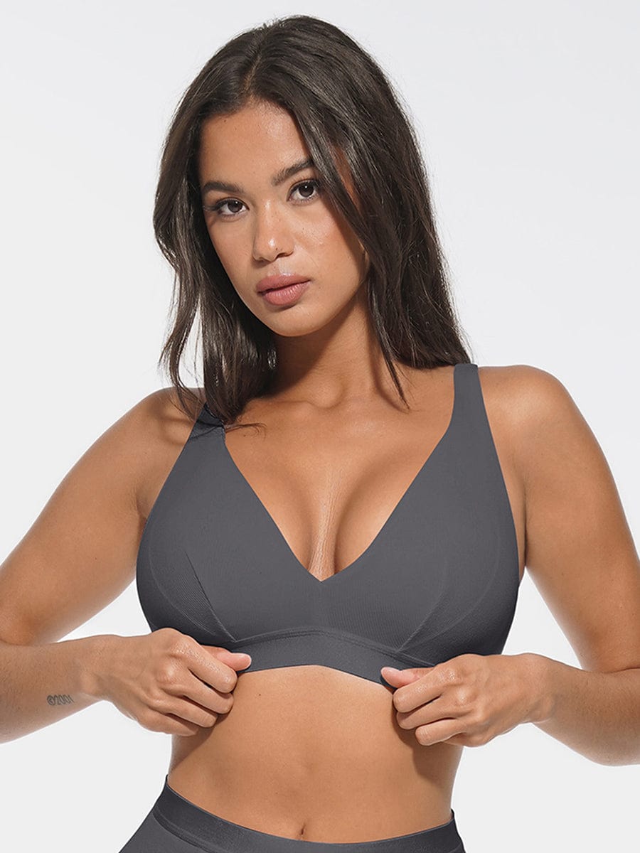 Deep V Neck Rib Modal Bralette with Removable Pads - FirmaSoft