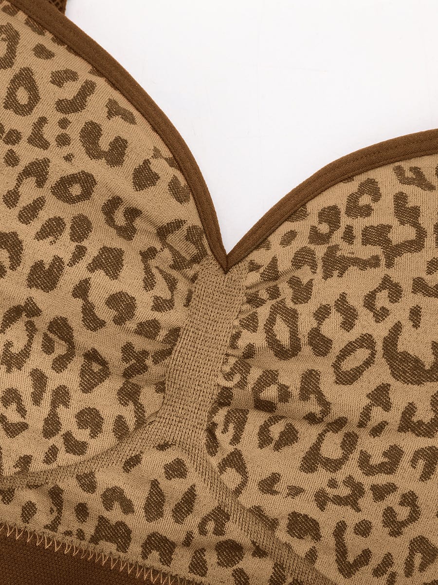Seamless Leopard Print Bust Support Bra with Adjustable Straps - FirmaSoft