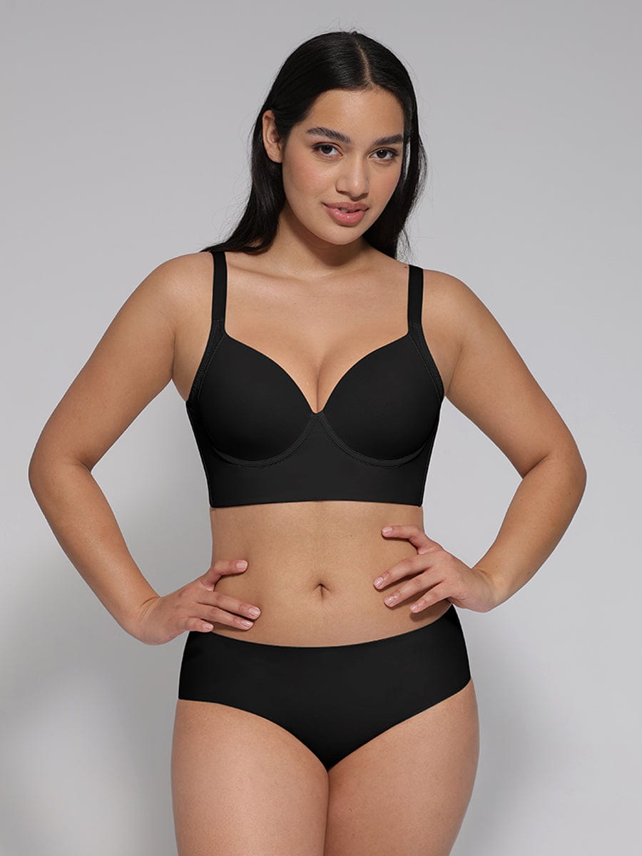 Black Underwire Push-Up Full Coverage Bra with Back Fat Sculpting - FirmaSculpt