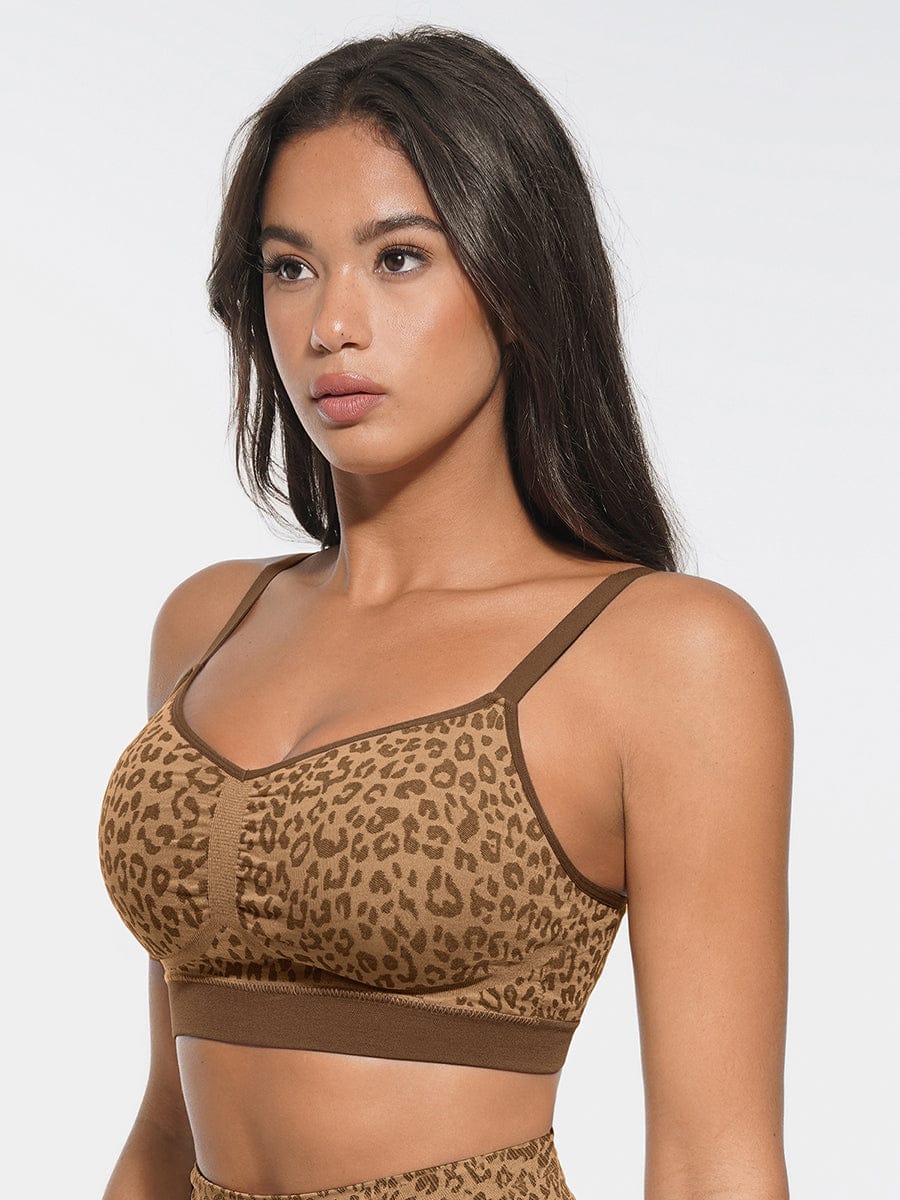 Seamless Leopard Print Bust Support Bra with Adjustable Straps - FirmaSoft