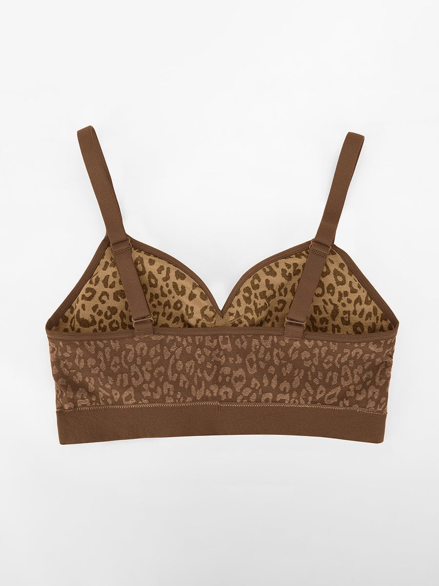Seamless Leopard Print Bust Support Bra with Adjustable Straps - FirmaSoft