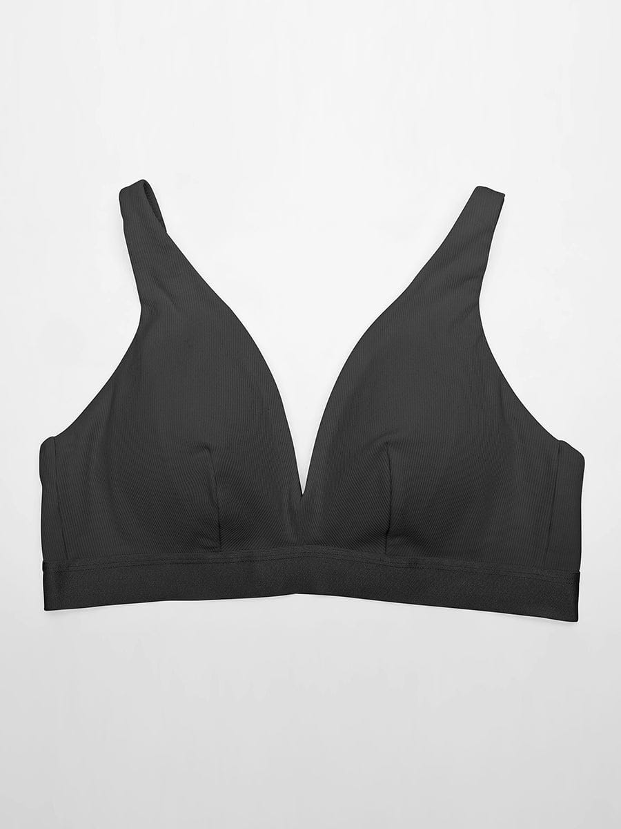 Deep V Neck Rib Modal Bralette with Removable Pads - FirmaSoft