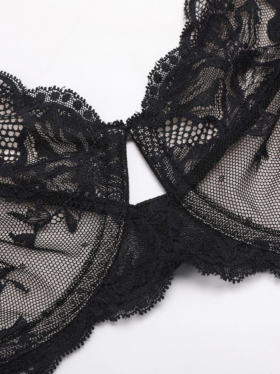 Unlined Sheer Floral Mesh Lace Bra - FirmaLift