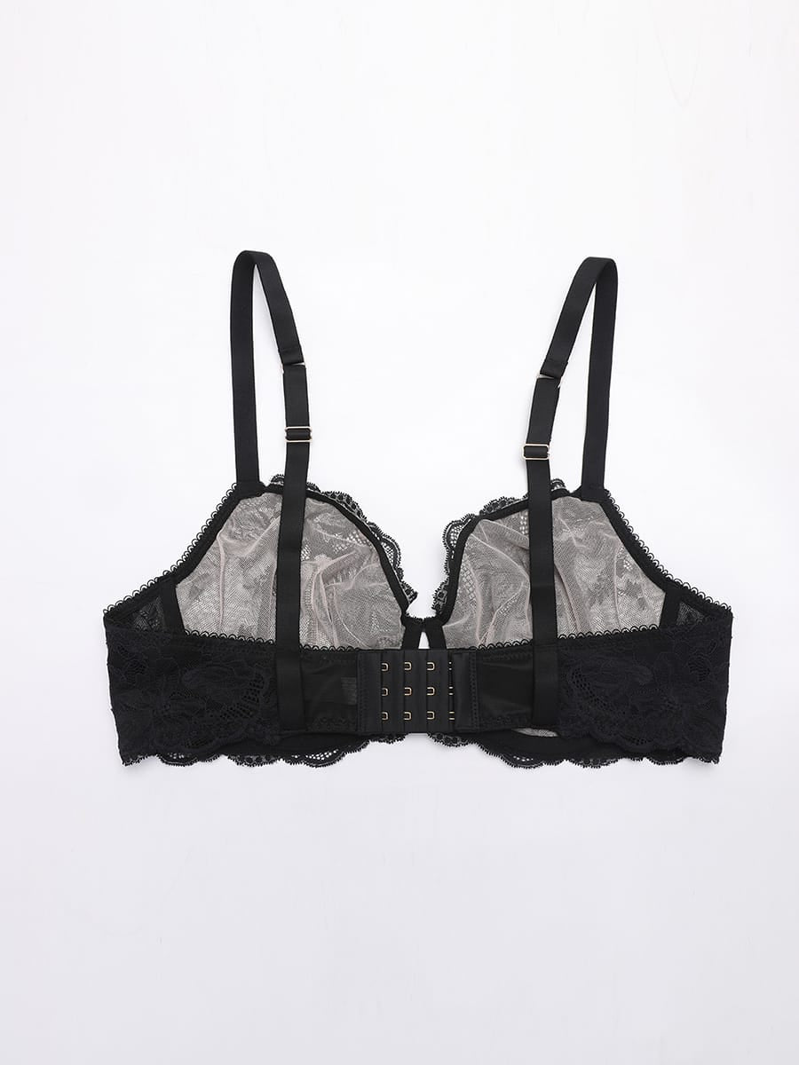 Unlined Sheer Floral Mesh Lace Bra - FirmaLift