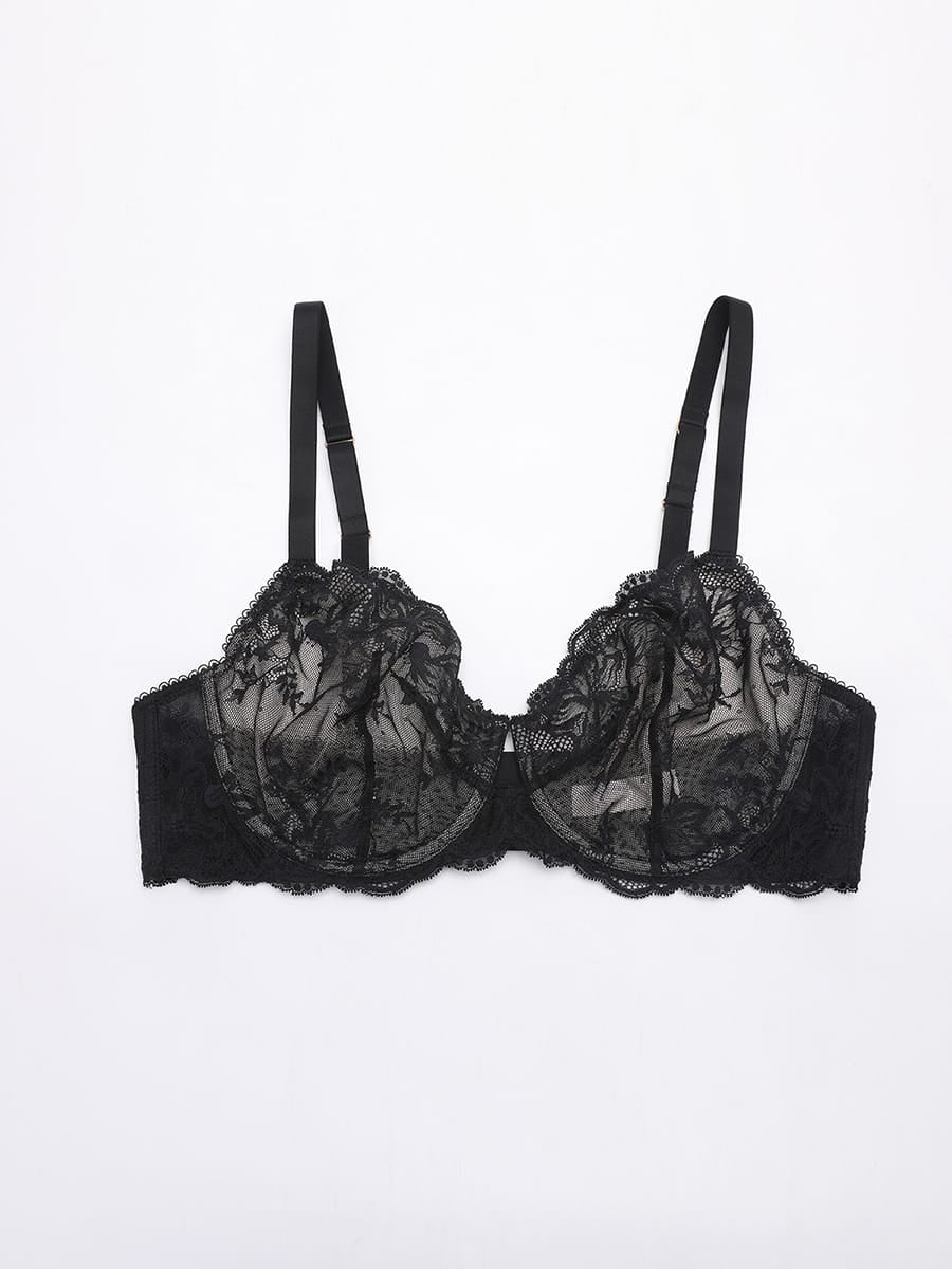 Unlined Sheer Floral Mesh Lace Bra - FirmaLift