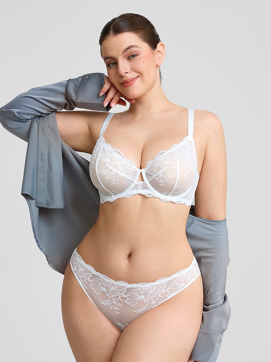 Unlined Sheer Floral Mesh Lace Bra - FirmaLift