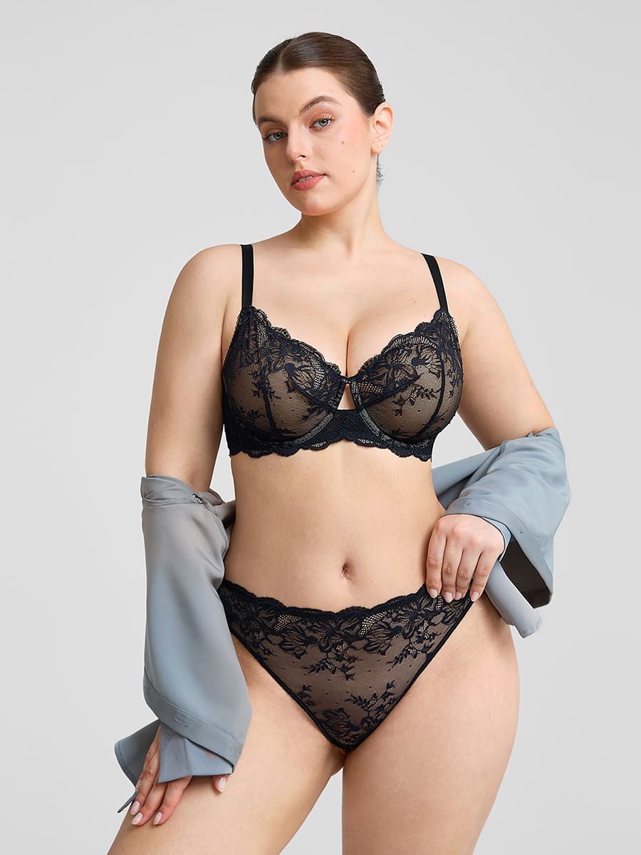 Unlined Sheer Floral Mesh Lace Bra - FirmaLift