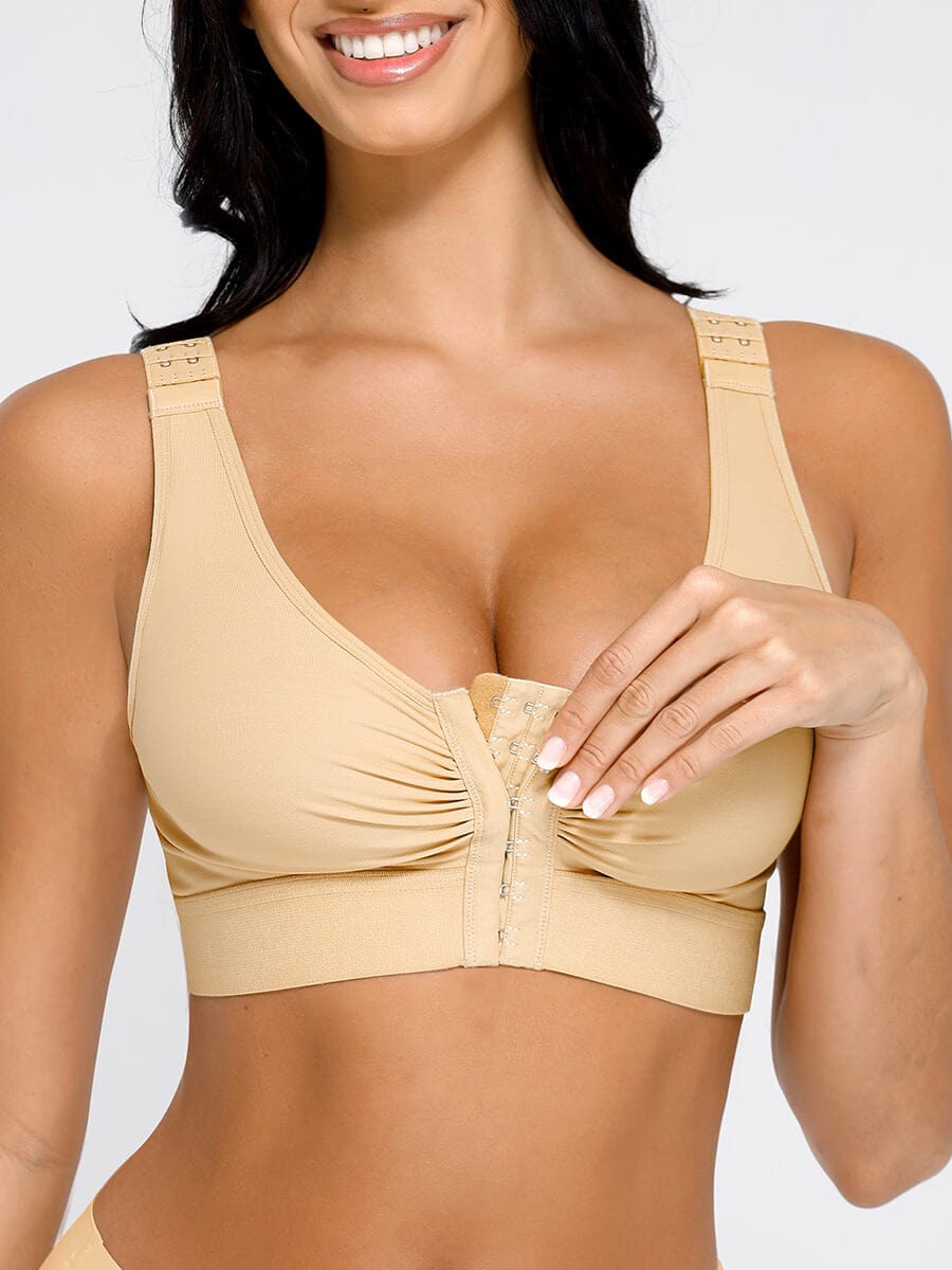 Adjustable Front Closure Post-Surgery Bra with Triple Hooks - FirmaHold