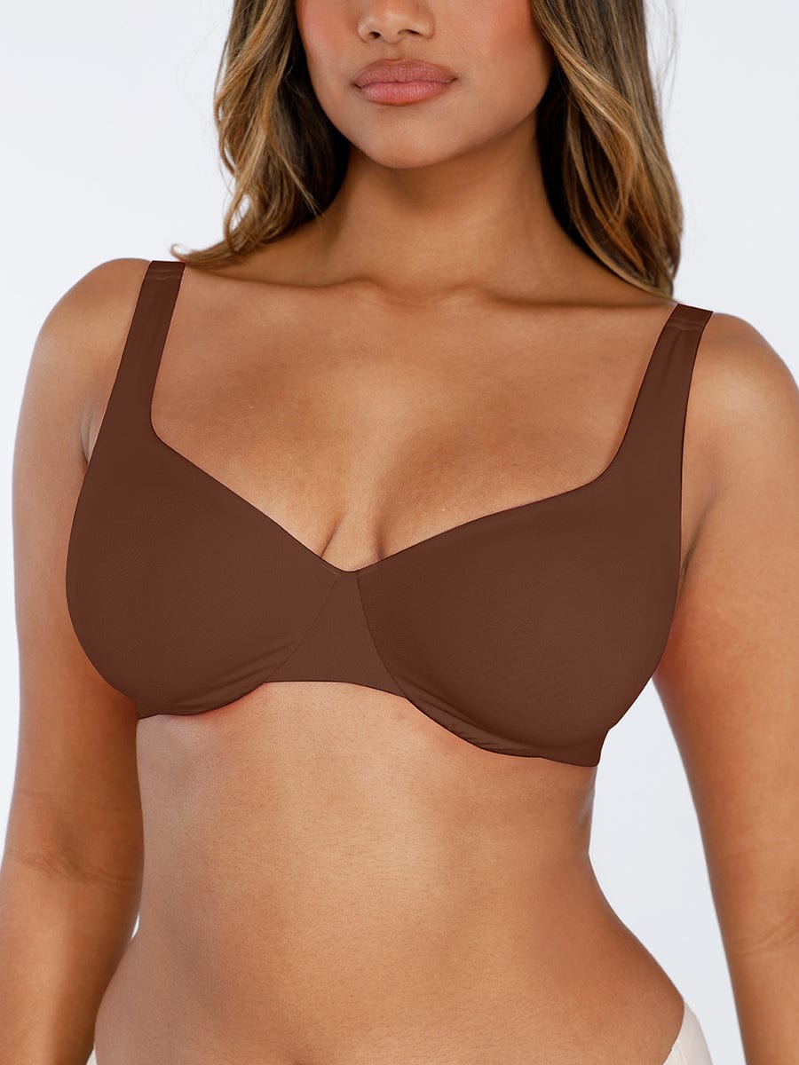 Unpadded Underwired Deep V-Neck Bra with Side Support - FirmaLift