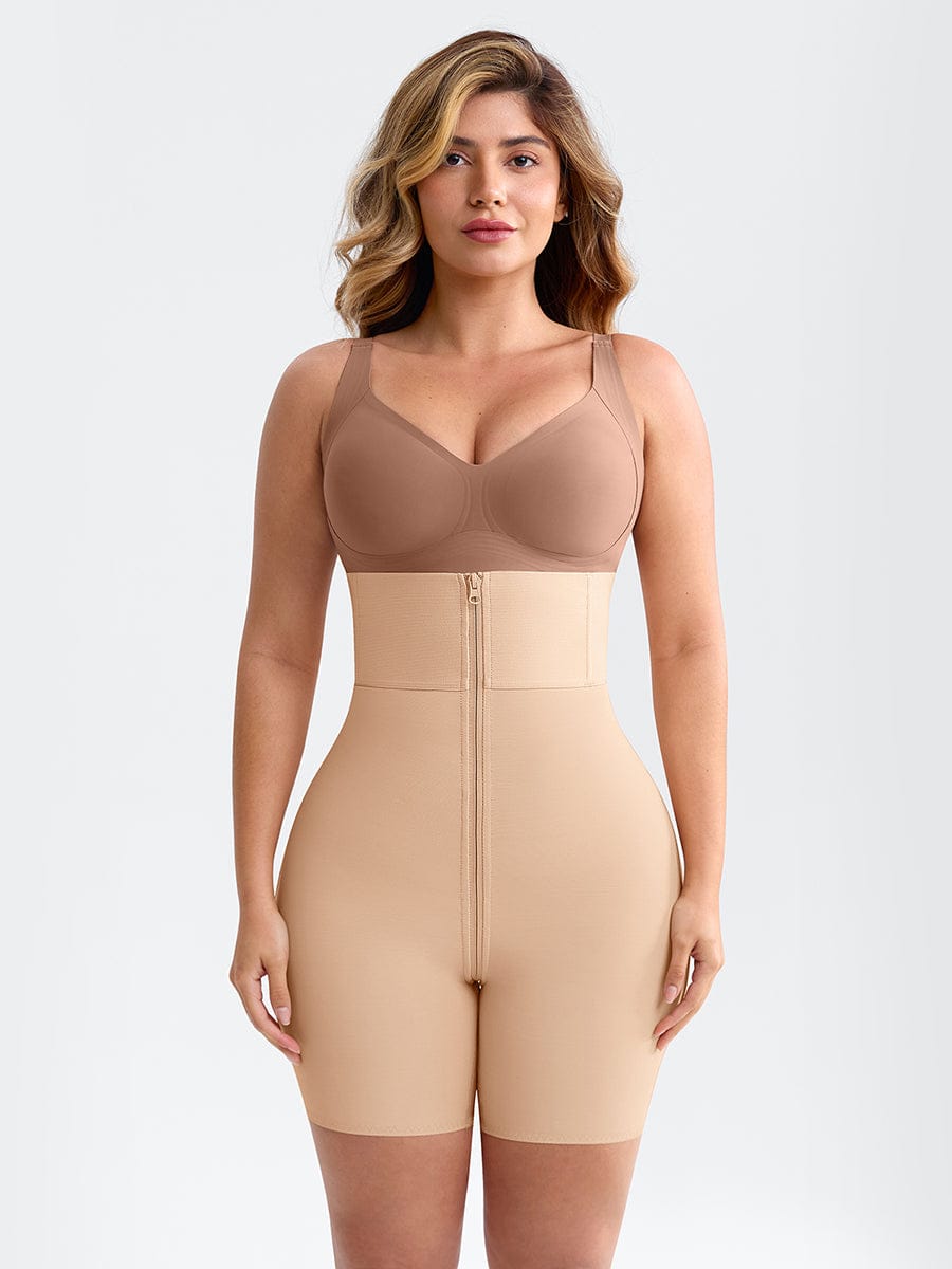 4 Short Steel Bones Waist & Tummy Shaper Butt Lifter Full Body Zipper - FirmaHold