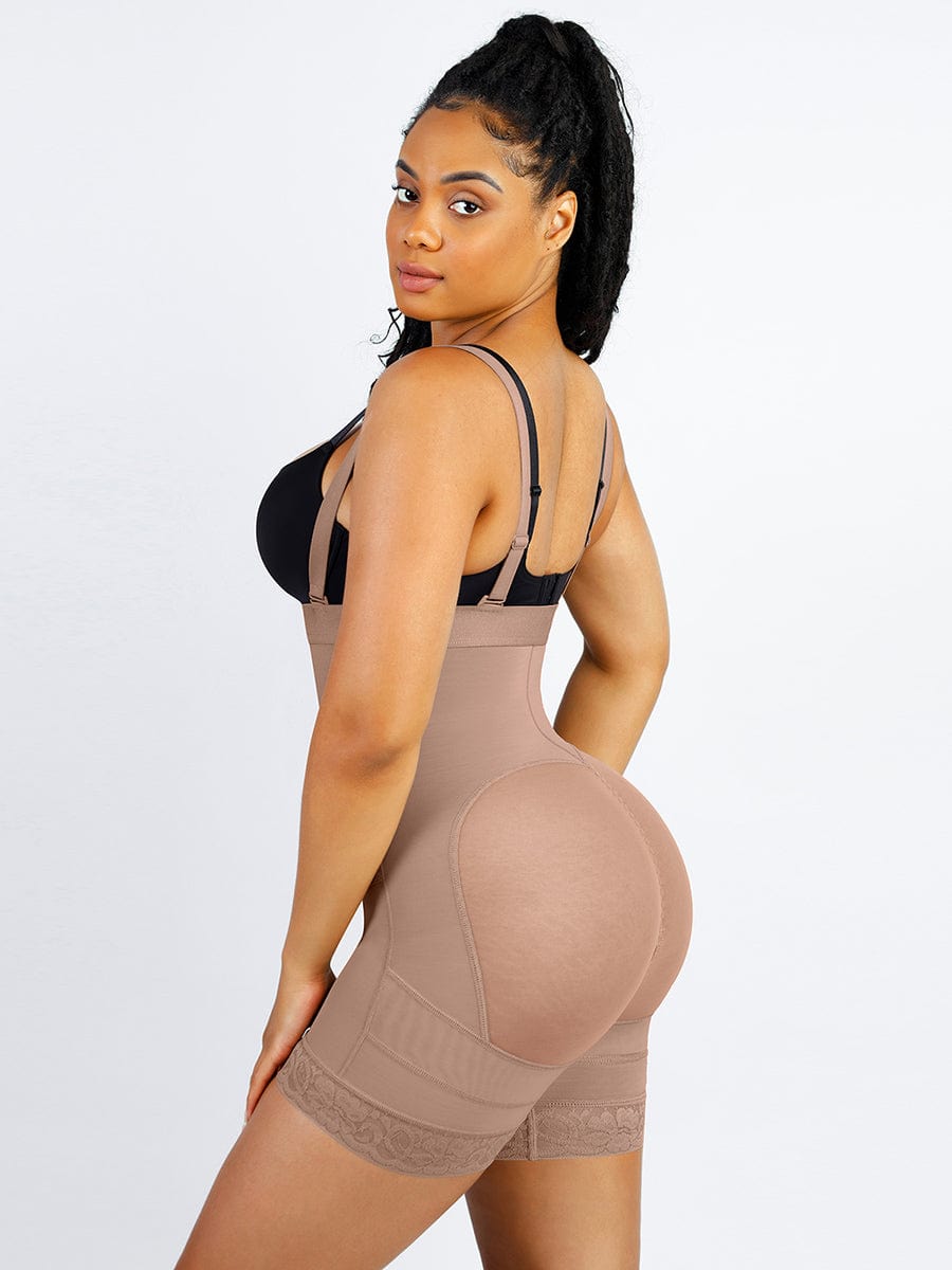 Latex-Lined Full Body Shaper with Lace Trim and Butt Lift - FirmaControl