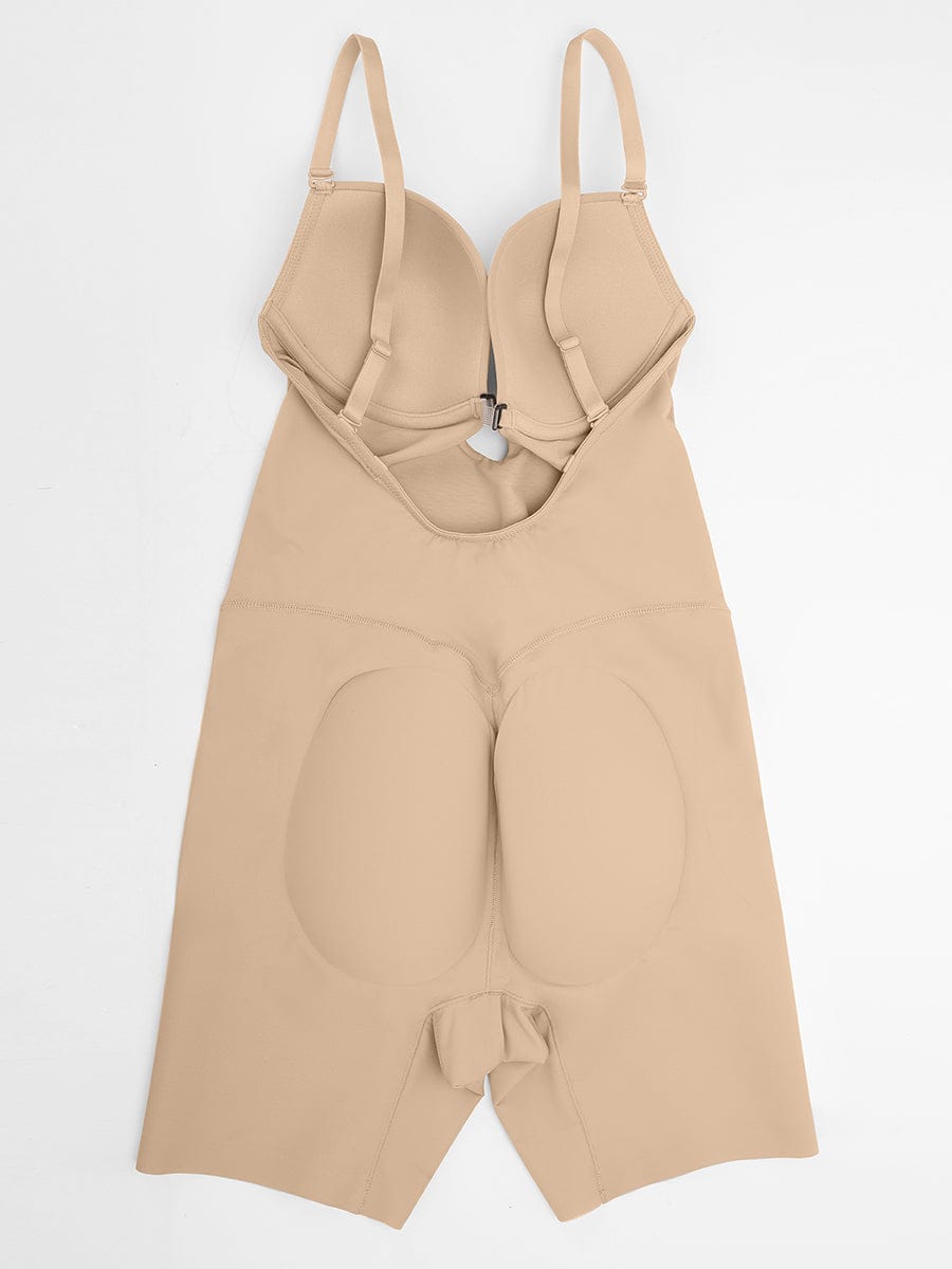 Plunge Low-Back Mid-Thigh Body Shaper with Removable Butt and Hips Pads - FirmaActive