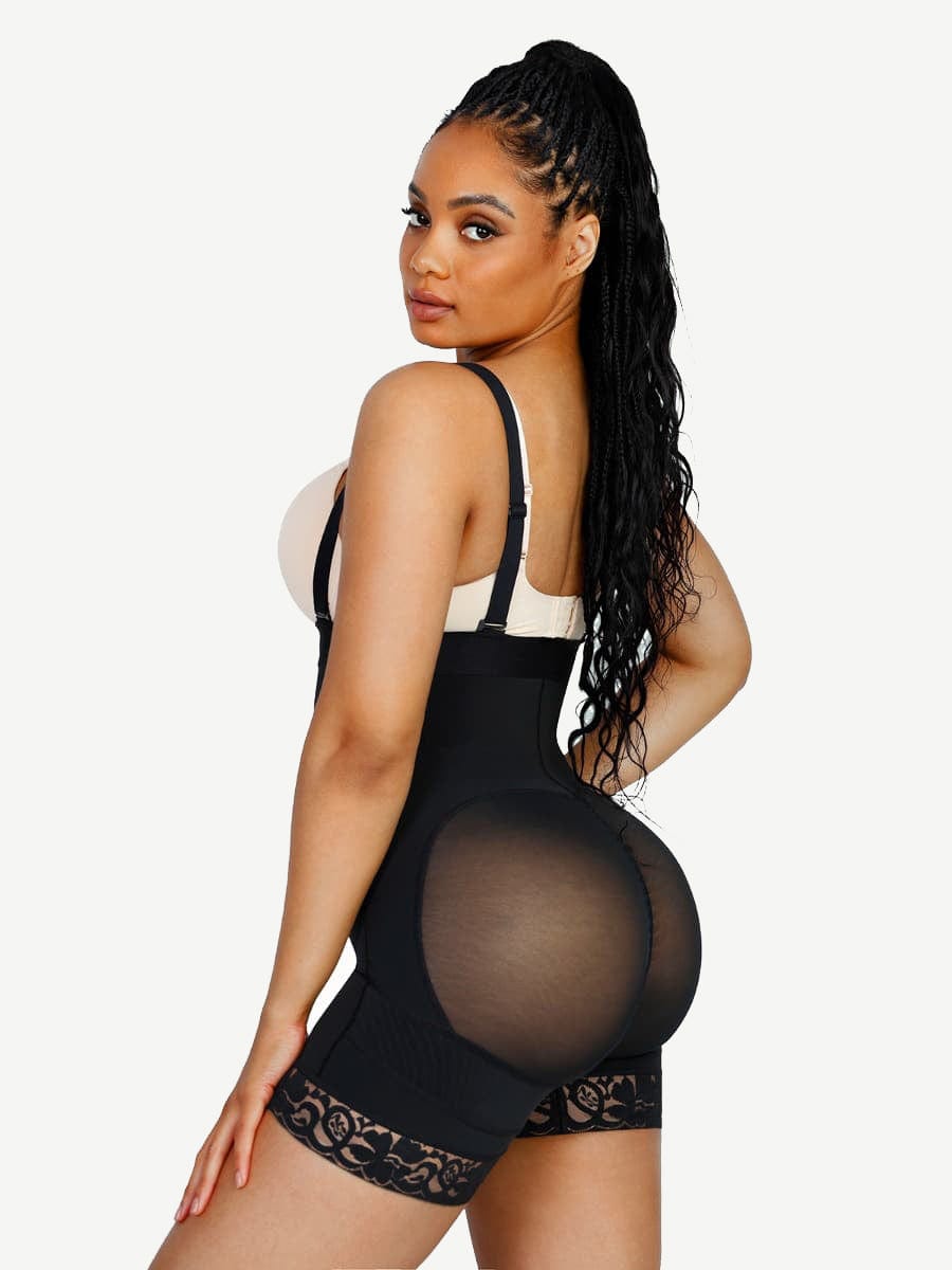 Latex-Lined Full Body Shaper with Lace Trim and Butt Lift - FirmaControl
