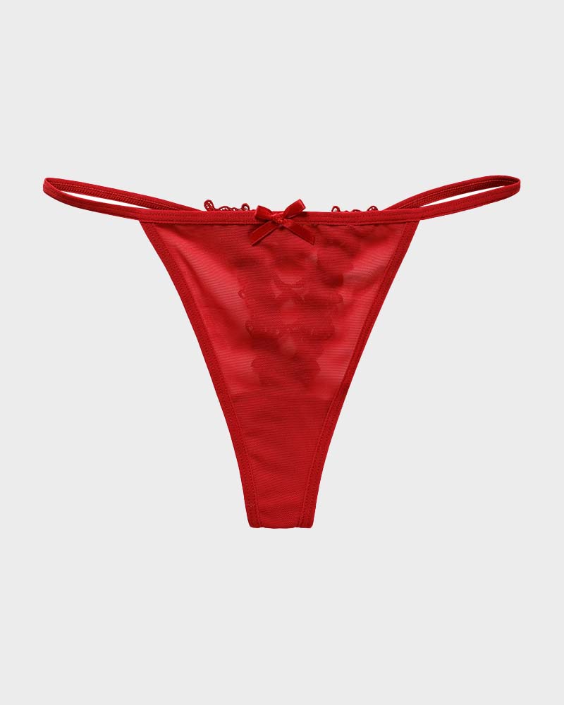 Lace-Trim Mesh V-String Knickers - FirmaLace