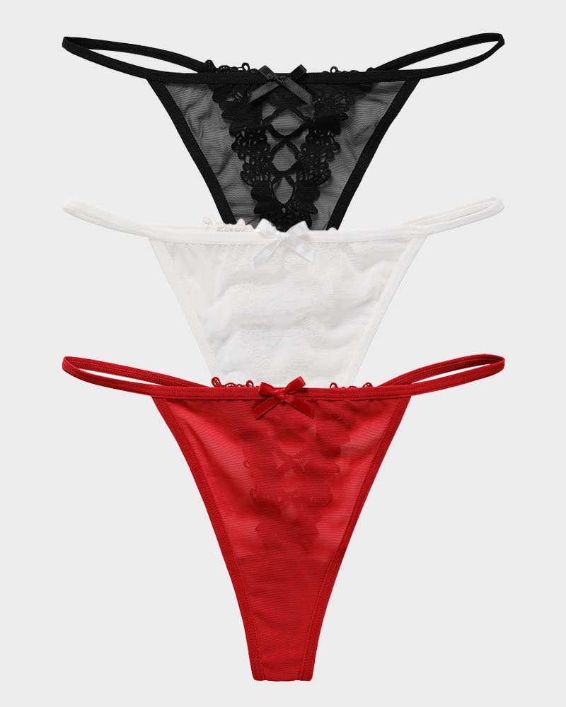 Lace-Trim Mesh V-String Knickers - FirmaLace