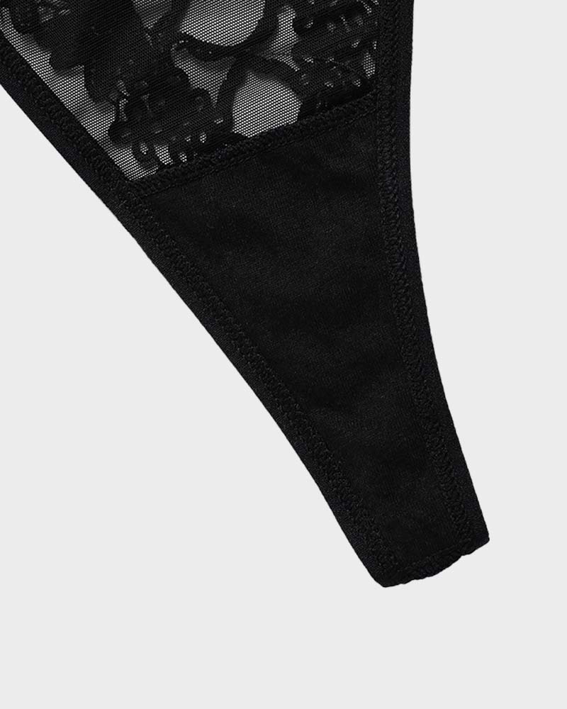 Lace-Trim Mesh V-String Knickers - FirmaLace